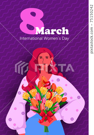 young girl with flowers celebrating international womens day 8 march holiday celebration concept 75150242