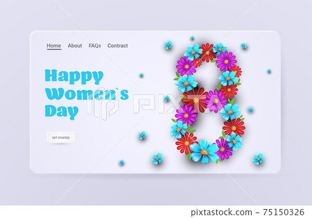 womens day 8 march holiday celebration banner flyer or greeting card with flowers in number eight shape womens day 8 march holiday celebration banner flyer or greeting card with flowers in number eight shape 75150326