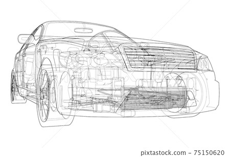 Electric Car With Chassis. Vector rendering of 3d Electric Car With Chassis. Vector rendering of 3d 75150620