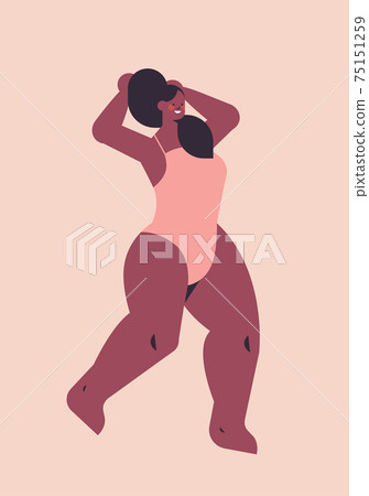 young plus size girl in bikini overweight woman standing pose love your body concept young plus size girl in bikini overweight woman standing pose love your body concept 75151259