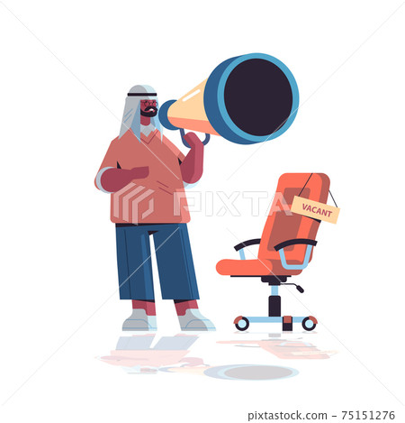 arab businessman manager holding loudspeaker we are hiring join us vacancy open recruitment HR industry 75151276