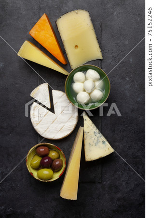Various cheese and olives Various cheese and olives 75152246