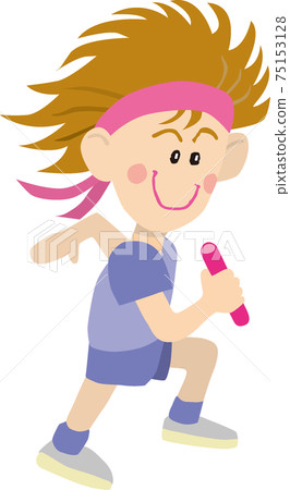 A girl running with a baton and a headband A girl running with a baton and a headband 75153128