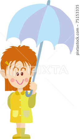 A girl wearing an umbrella and a raincoat and boots A girl wearing an umbrella and a raincoat and boots 75153335