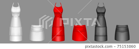 Chef aprons, black, red, white uniform on hangers 75153860