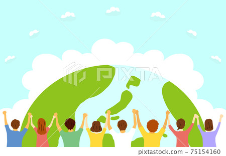 People holding hands Earth background 75154160