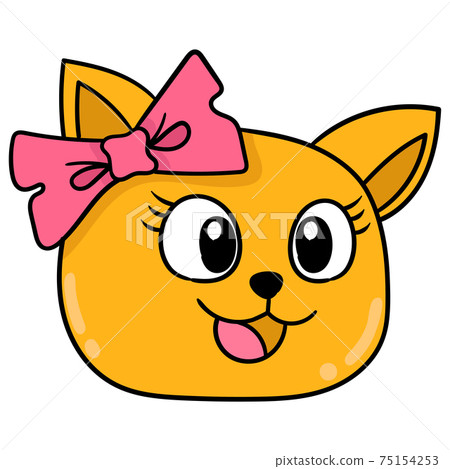 beautiful cat lady using ribbon and smiling happily. carton emoticon. doodle icon drawing beautiful cat lady using ribbon and smiling happily. carton emoticon. doodle icon drawing 75154253