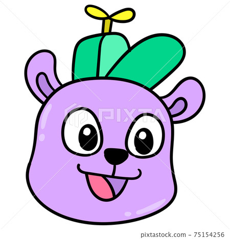 a smiling purple bear cub wearing a propeller hat. carton emoticon. doodle icon drawing a smiling purple bear cub wearing a propeller hat. carton emoticon. doodle icon drawing 75154256