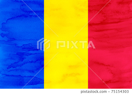 Romanian national flag watercolor Japanese paper 75154303