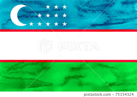 Uzbekistan national flag watercolor Japanese paper Uzbekistan national flag watercolor Japanese paper 75154324