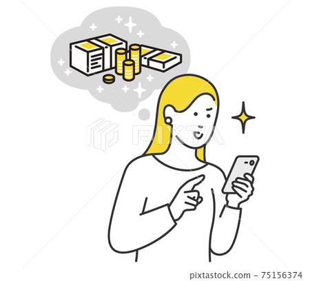 A woman making money with a smartphone A woman making money with a smartphone 75156374