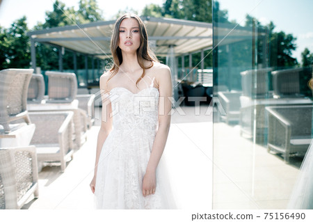 Gorgeous beauty young bride portrait. Beautiful bride with wedding makeup Gorgeous beauty young bride portrait. Beautiful bride with wedding makeup 75156490