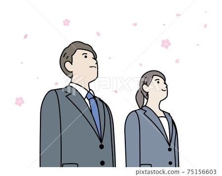 上班族，穿著西裝的男人和女人，櫻花，就業，新畢業生，插圖素材 75156603