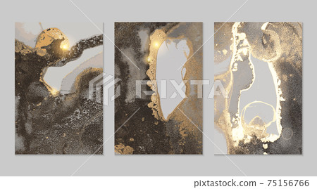 Set of templates for banner, poster design with gray and golden glitter pattern 75156766