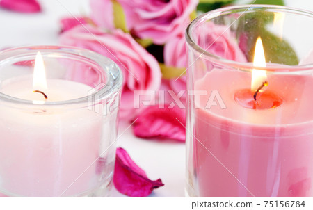 Aroma candle and pink rose healing image 75156784