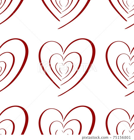 Valentines heart seamless pattern. Vector holiday backdrop. Red color on white. For wallpaper, wrapping, packaging product, clothes t shirt print. 75156801