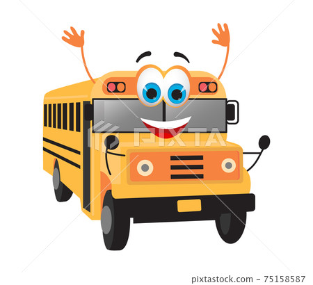 Funny School Bus with eyes on white background 75158587