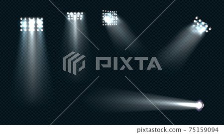 Spotlights, stage light white beams glowing set Spotlights, stage light white beams glowing set 75159094