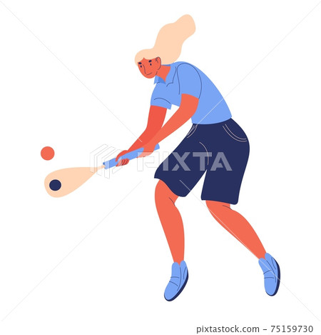 Vigoro sport illustration. Young woman with racket playing isolated on white. Concept cartoon character Vigoro sport illustration. Young woman with racket playing isolated on white. Concept cartoon character 75159730