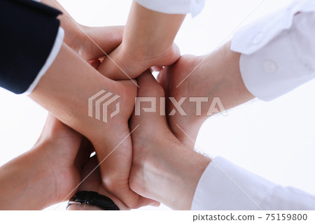 Group of people in suits crossed hands in pile 75159800