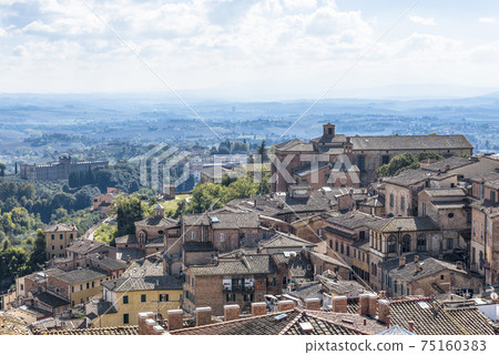 Top view of medieval houses, churches, castles and surroundings of Siena, Italy 75160383