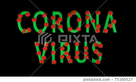 Green text corona virus with red molecules of covid-19 on black background. 75160527