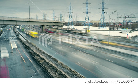 Road traffic in industrial area, environmental impact concept 75160574