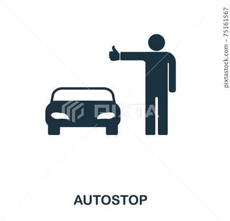Autostop icon. Mobile app, printing, web site icon. Simple element sing. Monochrome Autostop icon illustration. Autostop icon. Mobile app, printing, web site icon. Simple element sing. Monochrome Autostop icon illustration. 75161567