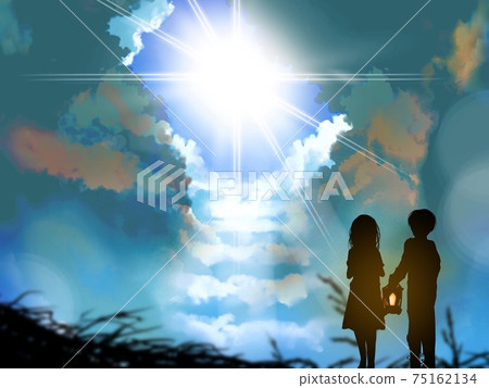A black and white silhouette illustration of a stairway to heaven and a brother who got lost in another world 75162134