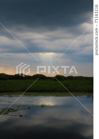 Dark sky before a thunderstorm overlooking the river. Dark sky before a thunderstorm overlooking the river. 75163216