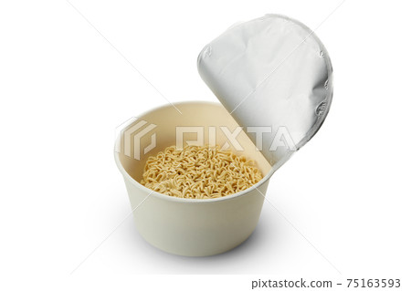 Uncooked instant noodles in paper cup isolated on white background 75163593