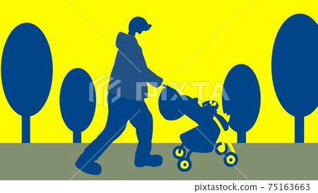 Silhouette of father taking a walk with baby Silhouette of father taking a walk with baby 75163663