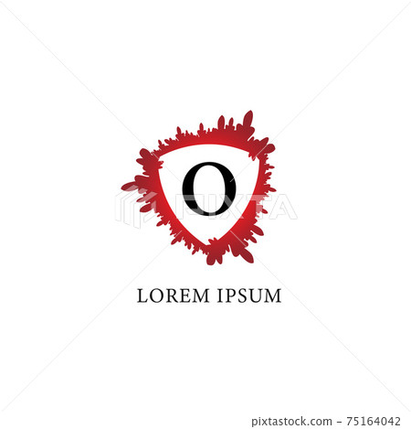 Letter O alphabet logo design template. Splash of blood with shield shape in the midle. Initial abjad logo concept Isolated on white background. Insurance, Protection, horror, security. Letter O alphabet logo design template. Splash of blood with shield shape in the midle. Initial abjad logo concept Isolated on white background. Insurance, Protection, horror, security. 75164042