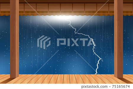 landscape of wooden house in the rain day 75165674