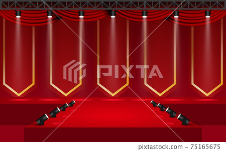 red stage with spotlight on the truss system in the hall red stage with spotlight on the truss system in the hall 75165675