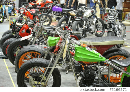 SERDANG, MALAYSIA -JULY 29, 2017: Custom made motorcycle displayed. Owner design creatively and modified their own old bike to new concept and theme.   75166271