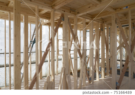 Interior during wooden house construction Interior during wooden house construction 75166489
