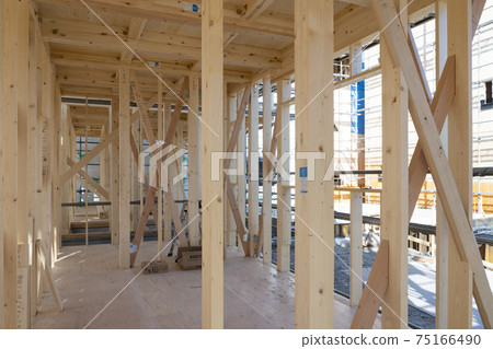 Interior during wooden house construction 75166490