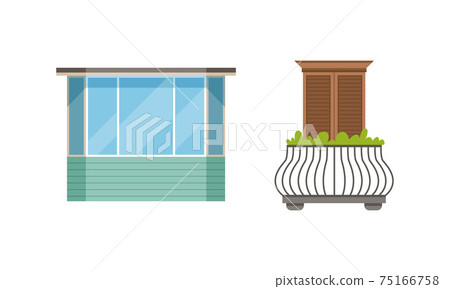 Balcony Windows Colllection, Modern and Retro House Facade Design Elements Vector Illustration 75166758