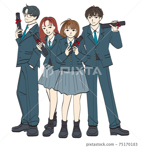 高中女生和男生微笑文憑 75170183