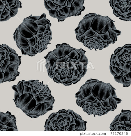 Seamless pattern with hand drawn stylized peony Seamless pattern with hand drawn stylized peony 75170246