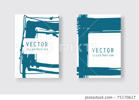Blue ink brush stroke on white background. Japanese style. Blue ink brush stroke on white background. Japanese style. 75170617