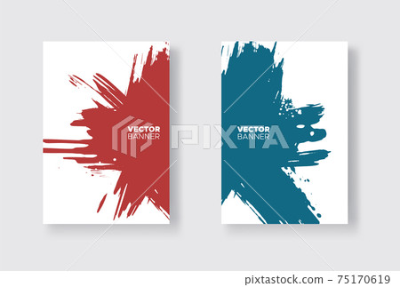 Blue and red abstract design set. Ink paint on brochure, Monochrome element isolated on white. Blue and red abstract design set. Ink paint on brochure, Monochrome element isolated on white. 75170619