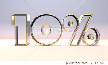 10% 3d glass material surrounded by a golden frame, discount business concept 3d render illustration 75171563