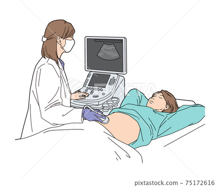 Abdominal ultrasonography female illustration Abdominal ultrasonography female illustration 75172616