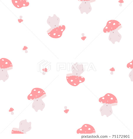 Cute red toadstool seamless pattern. Fantasy mushroom pattern on white background. 75172901