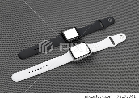 Smart watch with a blank white screen on a gray background. Smart watch with a blank white screen on a gray background. 75173341