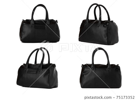 Black bag on a white background. Leather bag close-up isolated on a white background. Black bag on a white background. Leather bag close-up isolated on a white background. 75173352
