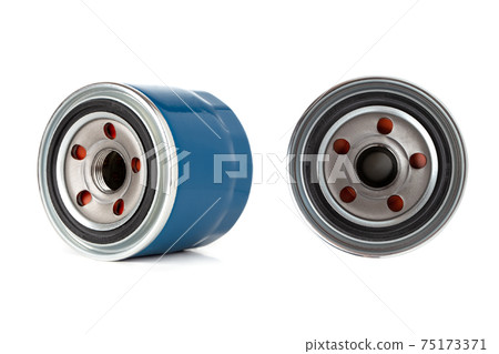 Oil filter on a white background. Car filter close up. Oil filter on a white background. Car filter close up. 75173371