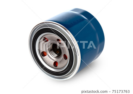 Oil filter on a white background. Car filter close up. Oil filter on a white background. Car filter close up. 75173763